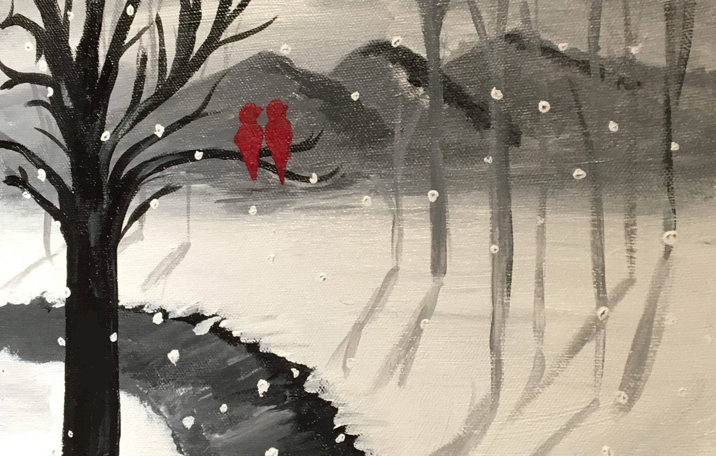 2 Birds in a Tree - Acrylic Painting