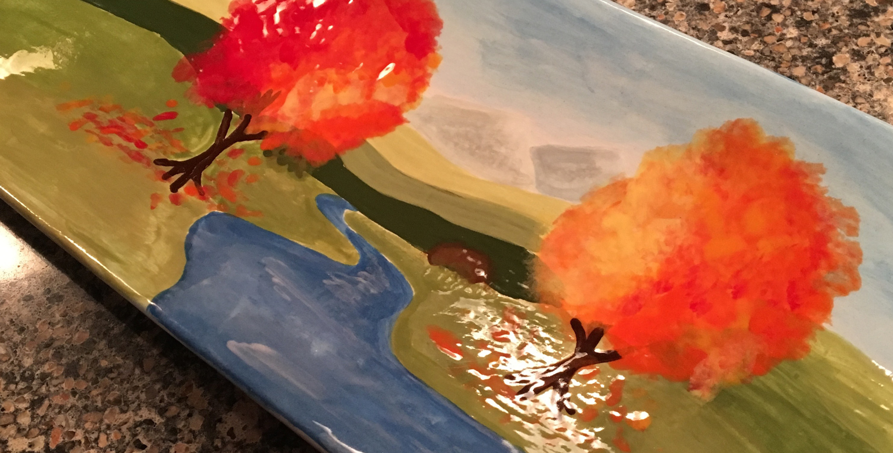Fall Scene -  Painted Ceramic Plate